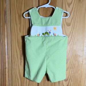 Anavini Boys Blue Gingham Smocked Caterpillar Romper~ 12M